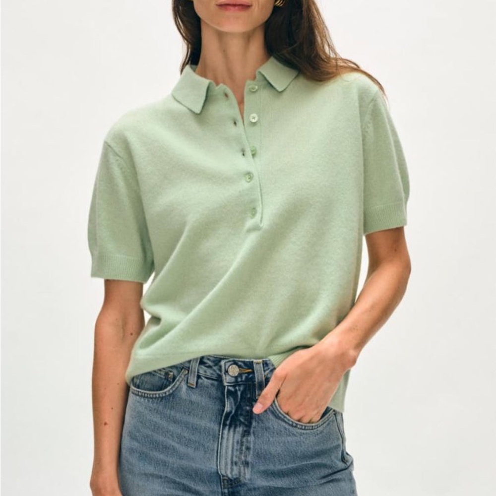 White & Warren Cashmere Button Polo in Sage